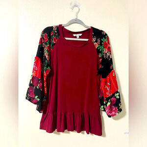 Pioneer Woman tunic rope with patchwork floral bell sleeves and ruffle size L